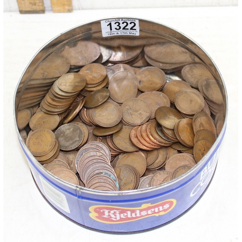 1322 - Qty of mixed UK coins, approx 3kg gross