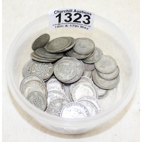 1323 - Qty of mixed UK silver and half silver coinage, approx 211.2g gross