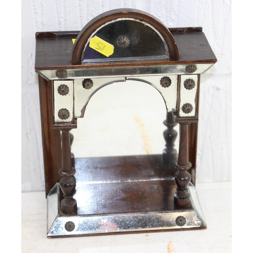 1401 - Quartz brass cased carriage clock with unusual mirrored stand and a vintage Oak cased barometer