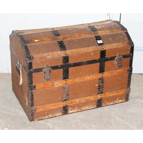 157 - Antique dome topped trunk with iron banded decoration