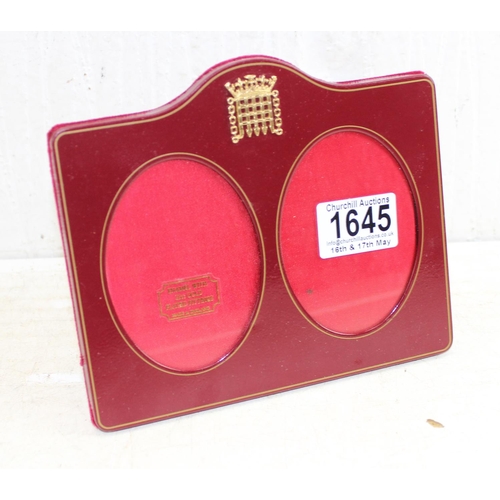 1645 - House of Commons enamel and 22ct gold plated double photo frame.