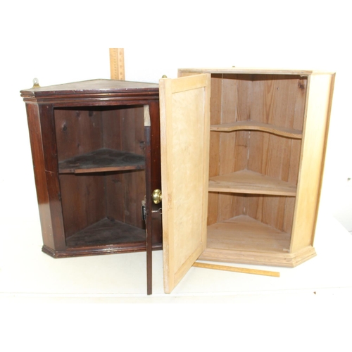 174 - Antique pine corner cabinet and an antique Mahogany corner cabinet with key (2)