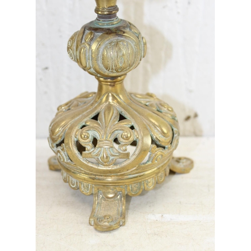 1755 - A pair of decorative brass Gothic Revival type candlesticks