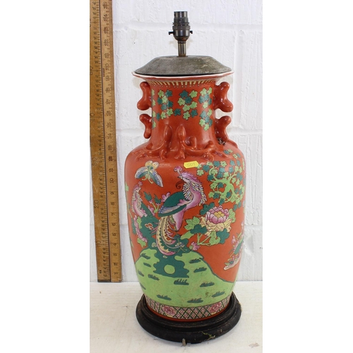 238 - A large Chinese style porcelain lamp of red ground