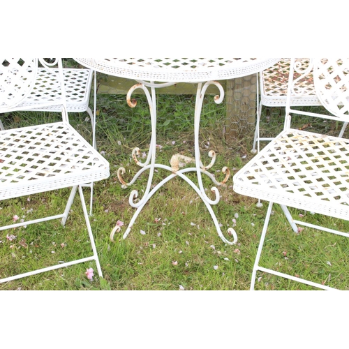 343 - Vintage white painted metal garden table with 4 folding chairs