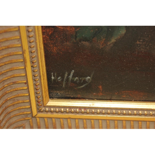 401 - A vintage oil on board of flowers, indistinctly signed lower left HeHard?, in gilt frame, painting o... 