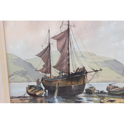 403 - James Priddey (1916-80), watercolour of boats in a harbour, signed lower right