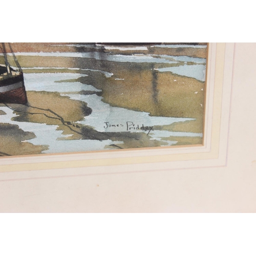 403 - James Priddey (1916-80), watercolour of boats in a harbour, signed lower right