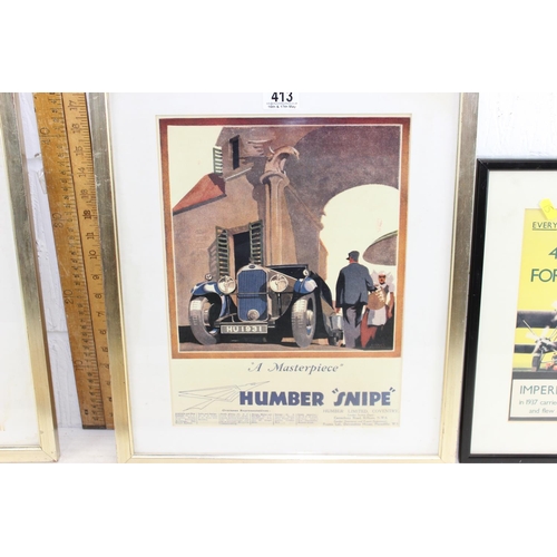 413 - 4 vintage and reproduction car & transportation related framed displays