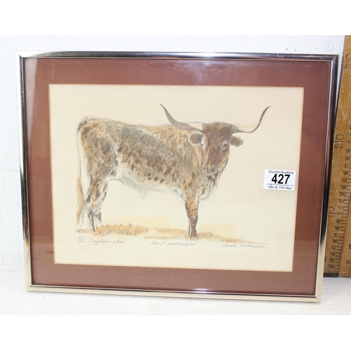 427 - Charles Beckendorf (American XX), 2 signed limited edition prints of cows, Hereford Bull & Longhorn ... 