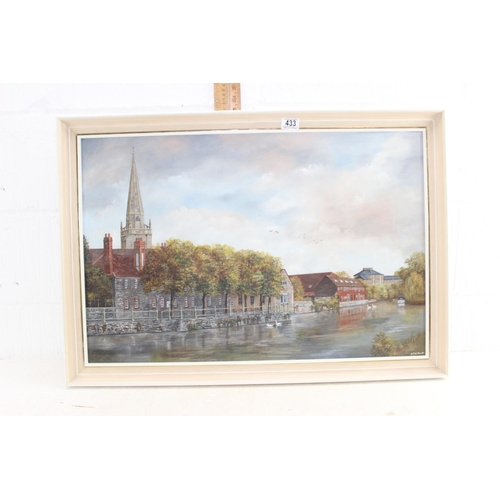 433 - R. Willis (XX), St Helen's church, Almshouses, Gaol & River Thames, oil on canvas