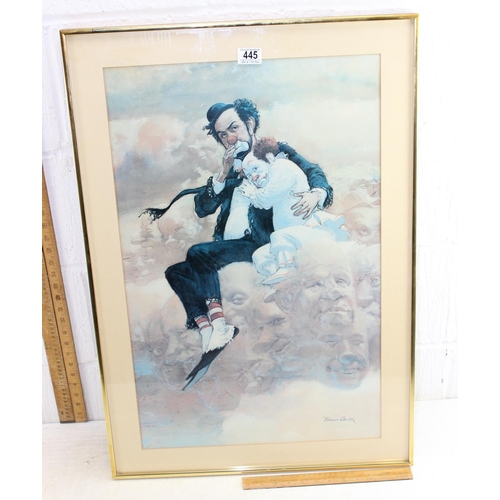 445 - Large aluminium framed 1970’s clown print titled ‘Friendship’ by American artist Robert Owen, 56cms ... 