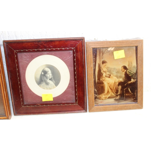 447 - Two pairs of wooden 19c photo frames and a small Victorian romantic scene
hand tinted crystoleum  (5... 