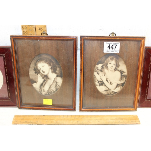 447 - Two pairs of wooden 19c photo frames and a small Victorian romantic scene
hand tinted crystoleum  (5... 