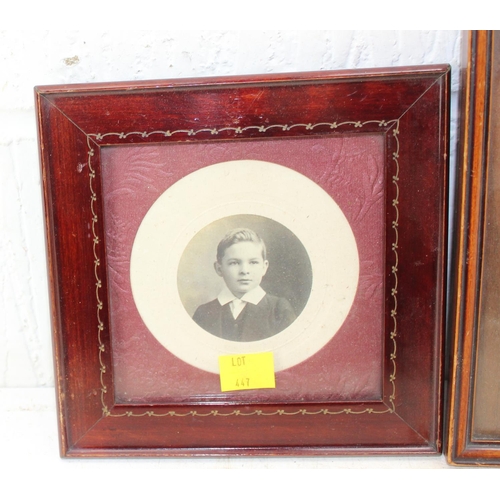 447 - Two pairs of wooden 19c photo frames and a small Victorian romantic scene
hand tinted crystoleum  (5... 