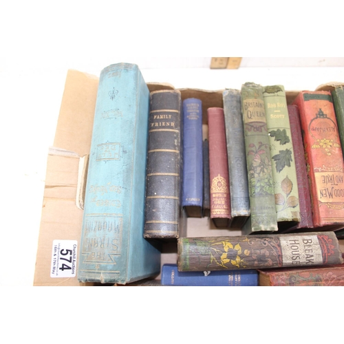 574 - Qty of assorted antique and later books, some leather bound