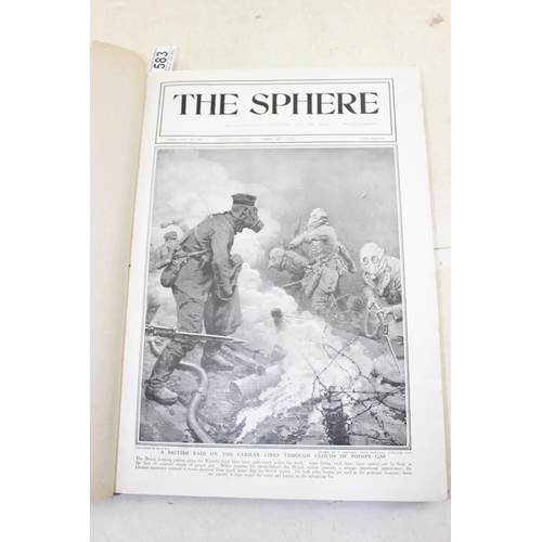 583 - Two large hard back volumes of ‘The Sphere’ dated 1916 containing numerous WWI images of major war t... 