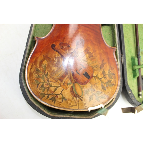 654 - After Gaspard Duiffo - An excellent quality violin with carved male head and marquetry inlaid back, ... 