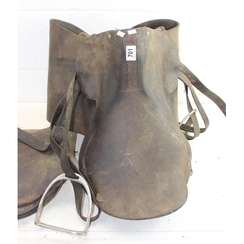 753 - 2 vintage leather saddles