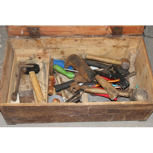 869 - Wooden toolbox and contents