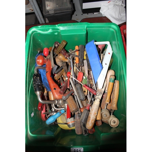 881 - 2 boxes of assorted misc tools, green and red boxes