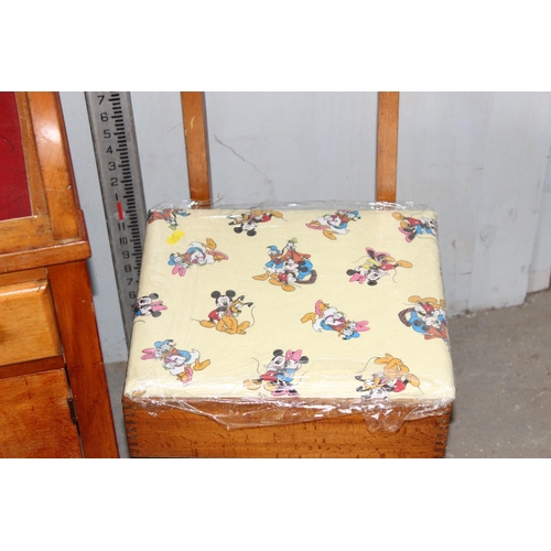 132 - Vintage child's rolltop desk and a wooden chair