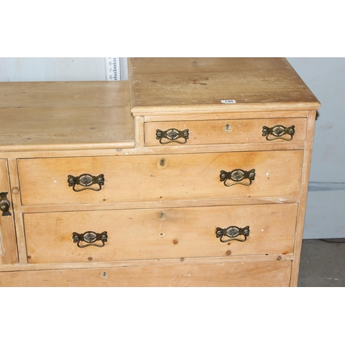 140 - An unusual antique pine chest of drawers with stepped top and Art Nouveau handles