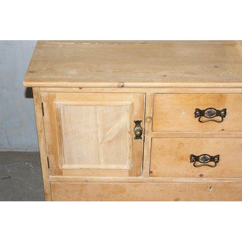 140 - An unusual antique pine chest of drawers with stepped top and Art Nouveau handles