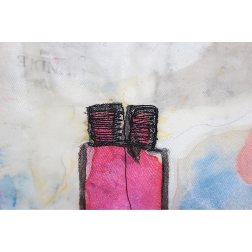 440A - A large mixed media painting on fabric showing Didcot power station in vibrant Pink, signed to verso... 