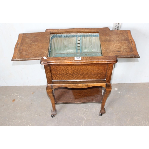 107A - Vintage oak sewing box with carved details