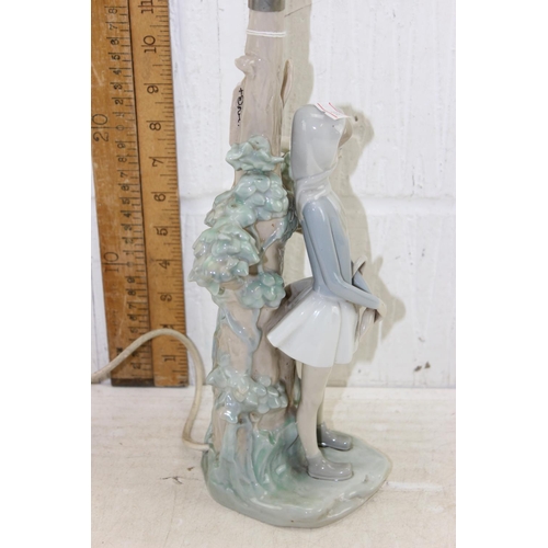 253 - Lladro table lamp formed as a girl with basket and dove