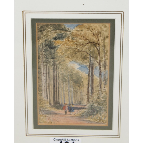 461 - Edgar Hodges (early XX), a small gilt framed watercolour of figures in a woodland pathway, signed lo... 