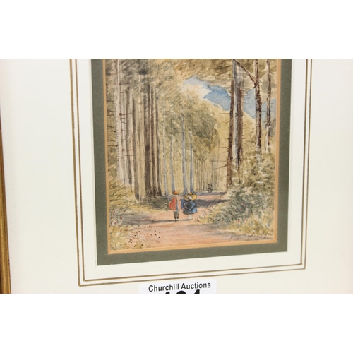 461 - Edgar Hodges (early XX), a small gilt framed watercolour of figures in a woodland pathway, signed lo... 