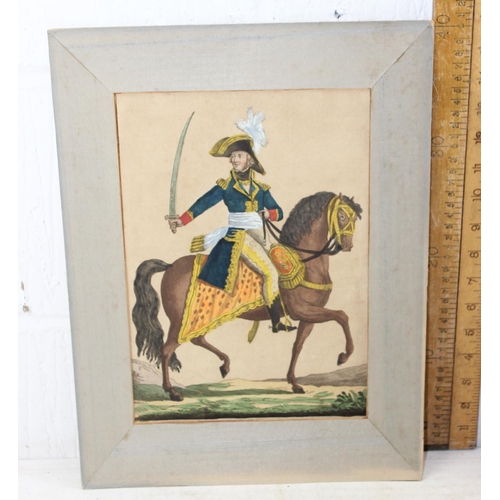 468 - 2 antique coloured prints of soldiers on horseback, one depicting Toussaint Louverture