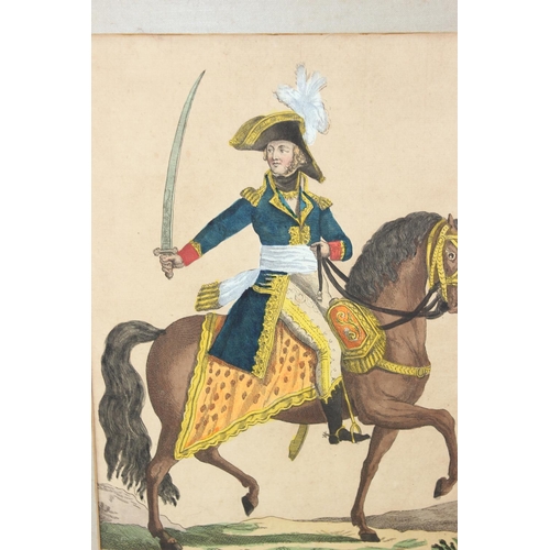 468 - 2 antique coloured prints of soldiers on horseback, one depicting Toussaint Louverture