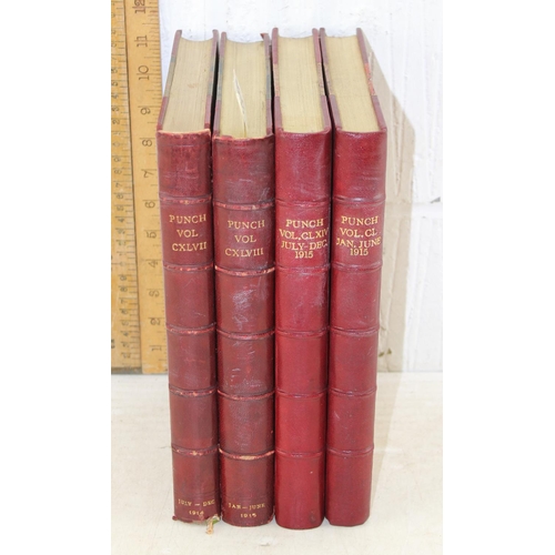 592 - 4 early 20th century half leather bound Punch books, excellent quality bindings