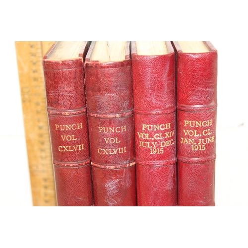 592 - 4 early 20th century half leather bound Punch books, excellent quality bindings