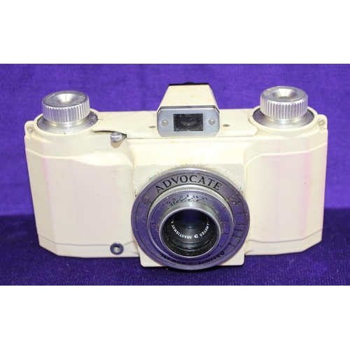 703 - A rare Ilford Advocate Camera, cream enamel finish and leather case, with Dallmeyer Anasigmat 35mm f... 