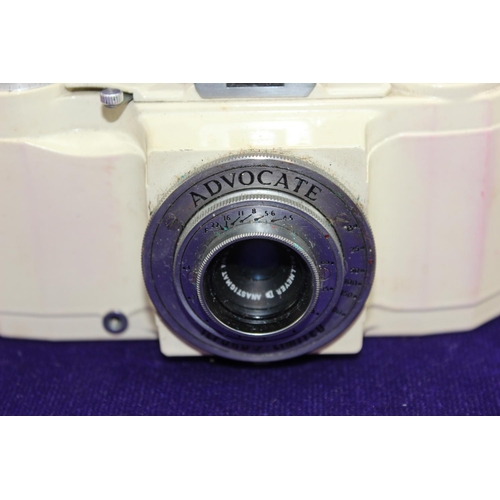 703 - A rare Ilford Advocate Camera, cream enamel finish and leather case, with Dallmeyer Anasigmat 35mm f... 