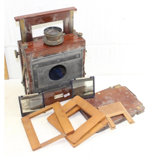 722 - An early 20th century wooden cased plate camera by W. Watson of High Holborn, London with Dallmeyer ... 