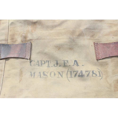 1015 - WW2 period military officer's bed roll previously belonging to Captain J.F.A Mason 174781, containin... 