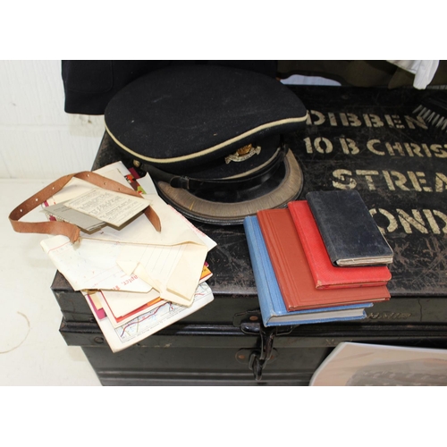 1023 - A large qty of assorted uniform, caps, paperwork in original tin trunk relating to Major A.F. Dibben... 