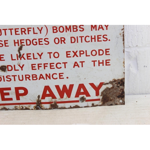 1033 - A rare WW2 period Butterfly Bomb warning enamel sign