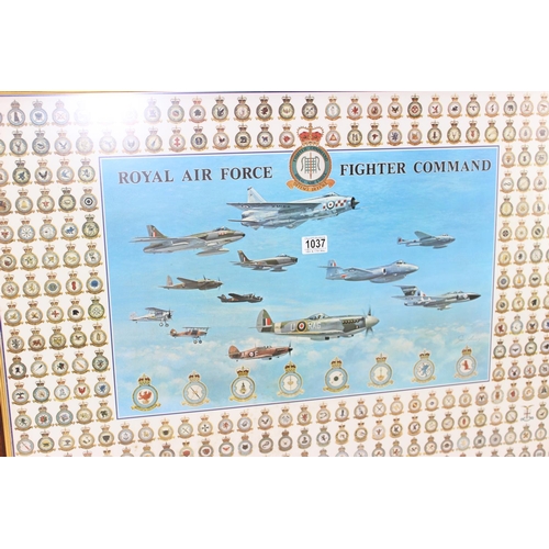 1037 - A large RAF Fighter Command display poster in wooden frame