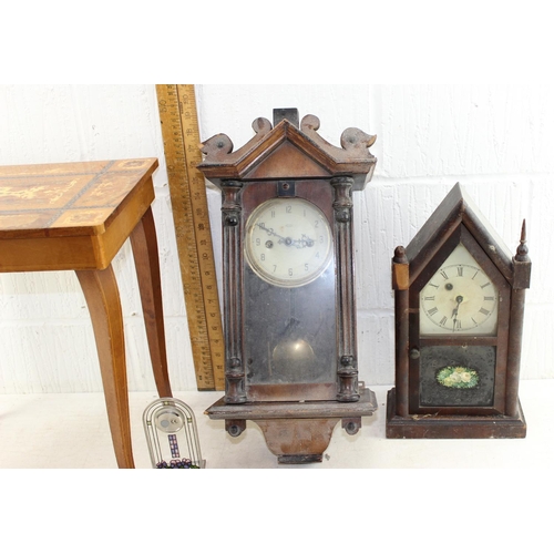 1425 - 2 antique clocks, music table etc