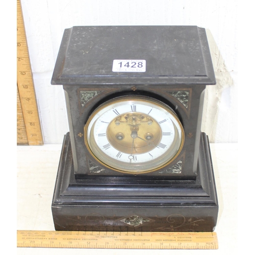 1428 - Black slate mantle clock with decorative case