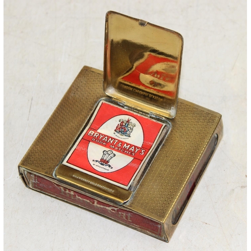 1696 - 2 Secessionist brass ashtrays, gold plated cigarette case, 3 enamel match box holder and an unusual ... 