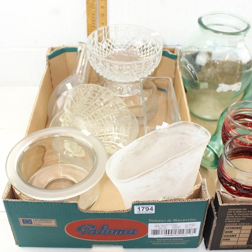 1794 - 2 boxes of assorted retro and other glassware, mainly clear