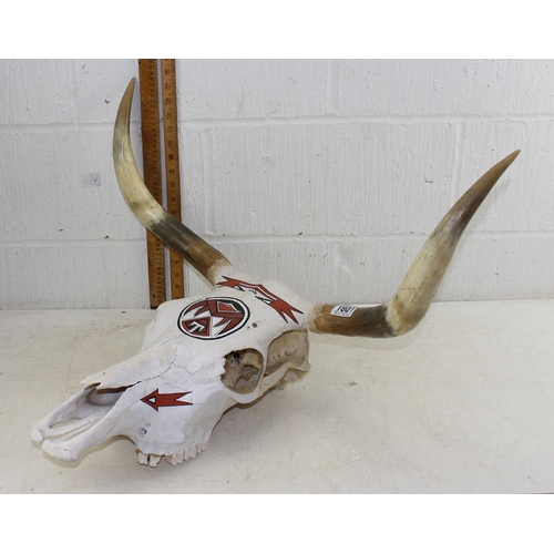 1801 - A large horned cow skull with painted decoration