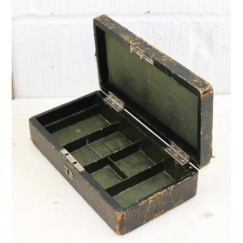 1805 - Antique leather travelling jewellery box and a vintage tin (2)